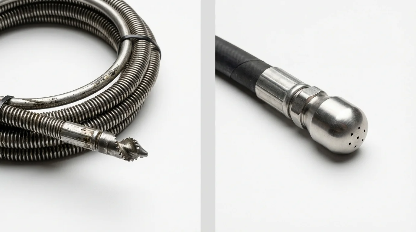 Drain snake cable and hydro jetting nozzle used for drain cleaning in Commerce City, CO
